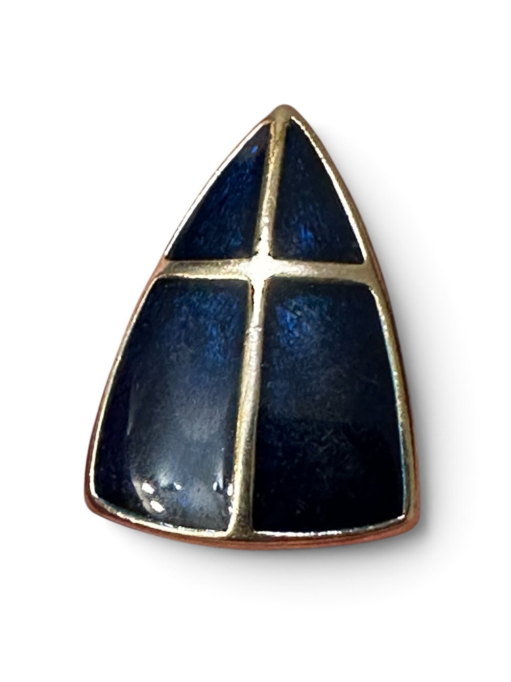Vintage Crown Trifari Navy Enamel Gold Plated Geometric Pin